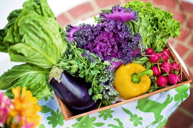 Assorted vegetables on a box
