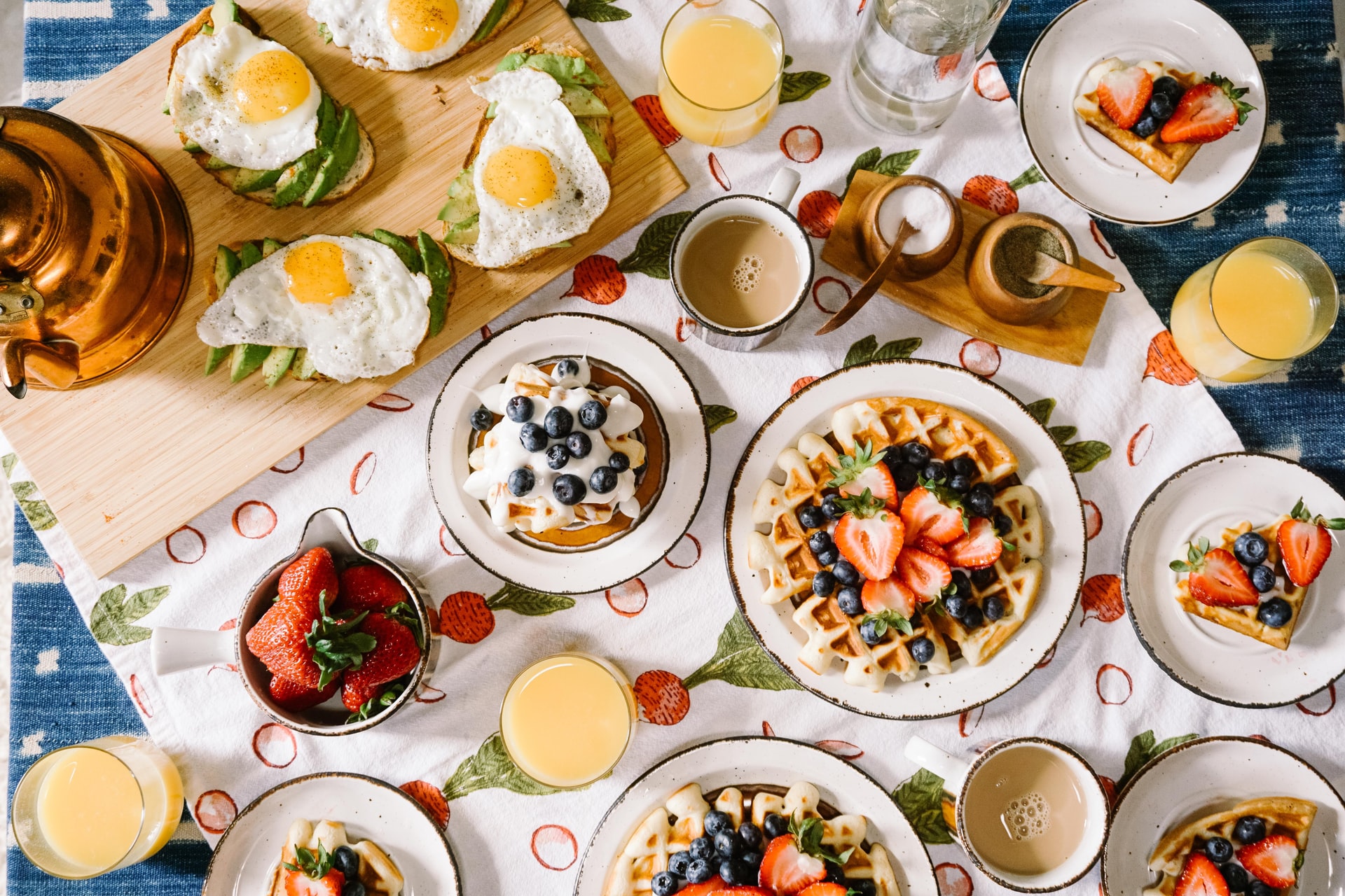 A spread of colorful foods on the table